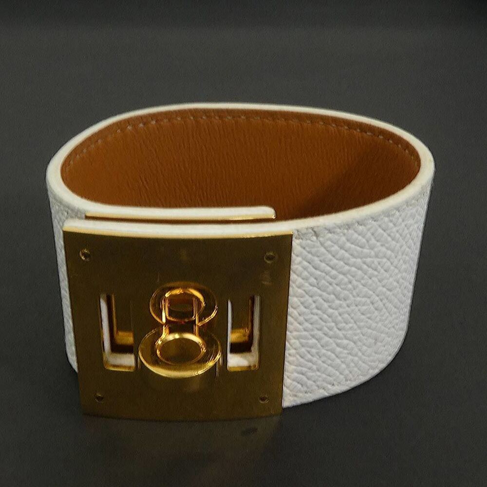 HERMES White Leather Charm Bracelet